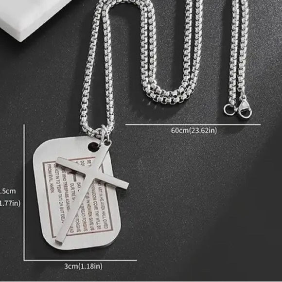 Dog Tags Style Stainless Steel Engraved Scripture Cross Pendant Necklace NWT - Picture 5 of 9